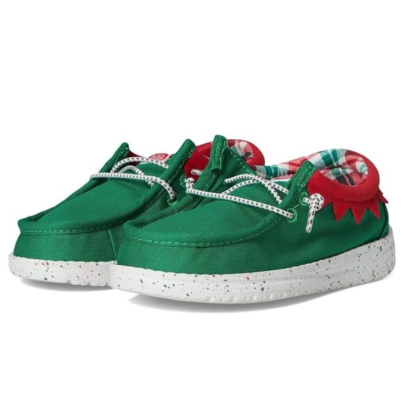 Hey Dude Wally T Holiday Elf Toddler Shoes C8 Green Red Christmas Slip On Lightw - Picture 2 of 15